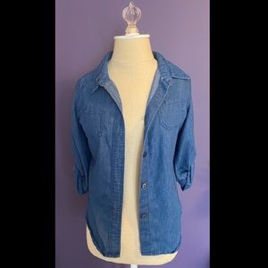 Denim button up lace back top